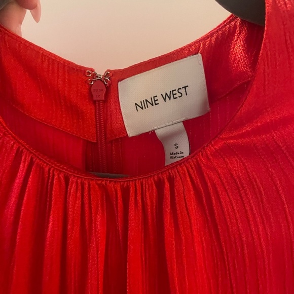 Nine West‎ Long Sleeve Shiny Red Mini Shift Dress Size Small Holiday Party - Picture 6 of 6